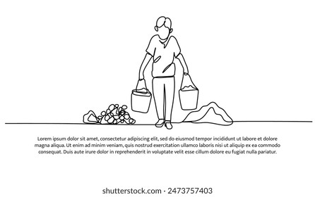 El diseño continuo de una línea del niño pequeño trabaja duro. Ilustración vectorial de estilo minimalista sobre fondo blanco.