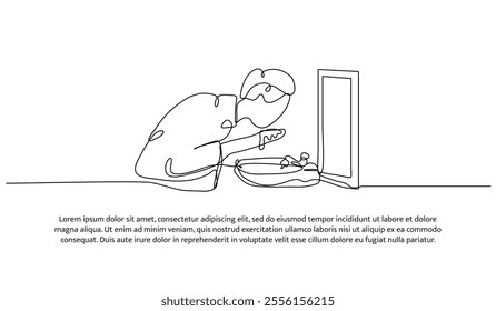 Continuous one line design of a man is washing his face in the sink. Minimalist style vector illustration on white background.