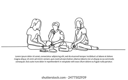 Diseño continuo de una línea de picnic con la familia. Ilustración vectorial de estilo minimalista sobre fondo blanco.