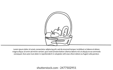 Continuous one line design of picnic basket.Minimalist style vector illustration on white background.