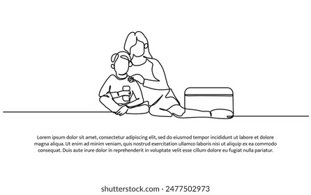 Diseño continuo de una línea de picnic con madre. Ilustración vectorial de estilo minimalista sobre fondo blanco.