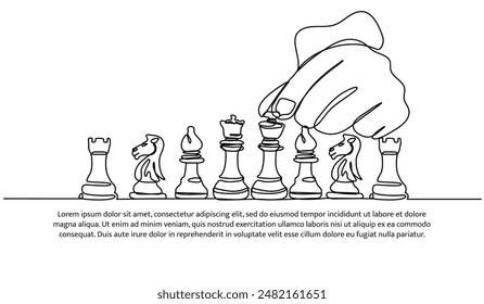 Continuous one line design of play chess.Minimalist style vector illustration on white background.