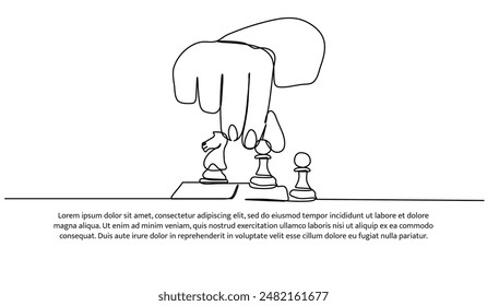 Continuous one line design of play chess .Minimalist style vector illustration on white background.