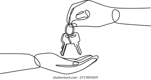 Diseño continuo de una línea de recepción de llaves del coche. Vector de estilo minimalista. una línea
