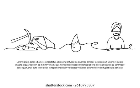 Continuous one line design of safety gear and worker. Minimalist style vector illustration on white background.