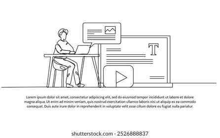 Continuous one line design of a social media admin. Minimalist style vector illustration on white background.