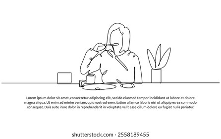 Continuous one line design of someone is brushing their teeth. Minimalist style vector illustration on white background.