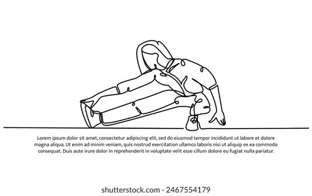 Diseño continuo de una línea de estiramiento antes del ejercicio.  Ilustración vectorial de estilo minimalista sobre fondo blanco.