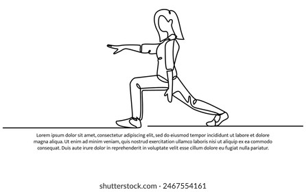 Diseño continuo de una línea de estiramiento de la pierna antes de correr.  Ilustración vectorial de estilo minimalista sobre fondo blanco.