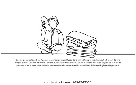 Continuous one line design of student who come up with ideas. Minimalist style vector illustration on white background.