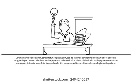 Continuous one line design of student who come up with ideas. Minimalist style vector illustration on white background.