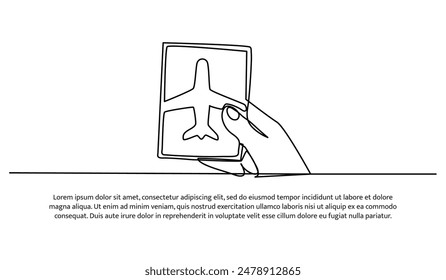 Diseño continuo de una línea de billete para abordar el avión. Ilustración vectorial de estilo minimalista sobre fondo blanco.