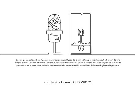 Continuous one line design of tool for podcast. Minimalist style vector illustration on white background.