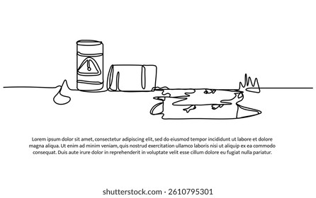 Continuous one line design of toxic waste spill. Minimalist style vector illustration on white background.