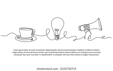 Diseño continuo de una línea de ideas brillantes de voz. Ilustración vectorial de estilo minimalista sobre fondo blanco.