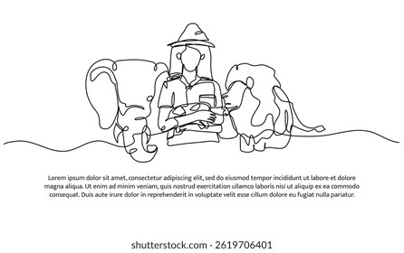 Projeto contínuo de uma linha de proteção da vida selvagem com animal. Ilustração de vetor de estilo minimalista em fundo branco.
