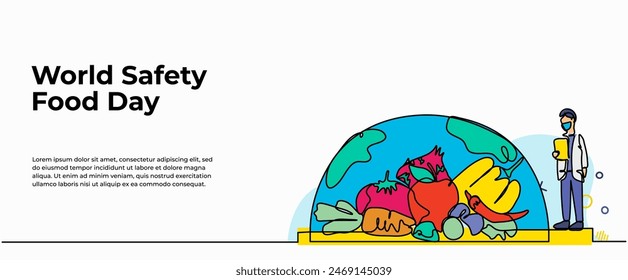 Continuous one line design of world safety food day .Minimalist style vector illustration on white background.
