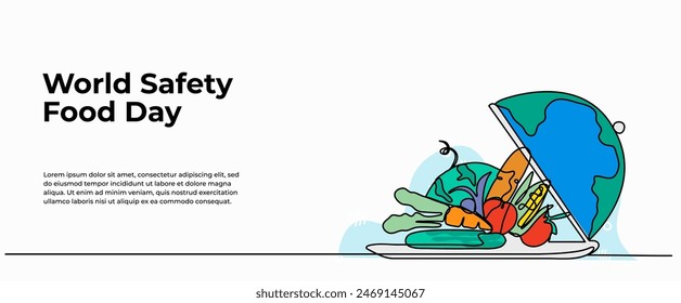 Continuous one line design of world safety food day .Minimalist style vector illustration on white background.