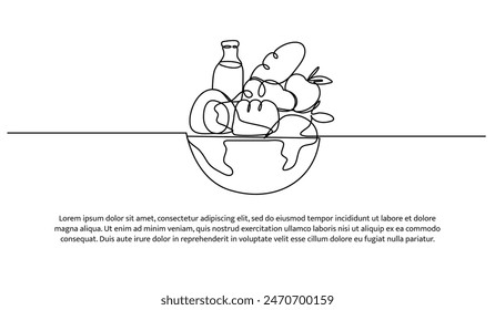 Continuous one line design of world security nutrition.Minimalist style vector illustration on white background.