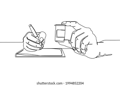 Continuous one line of doctor hands in silhouette on a white background. Linear stylized.Minimalist. Medical health concept