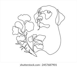 Perro de una línea continua y mascota de la flor que dibuja el diseño de la Ilustración vectorial de la línea