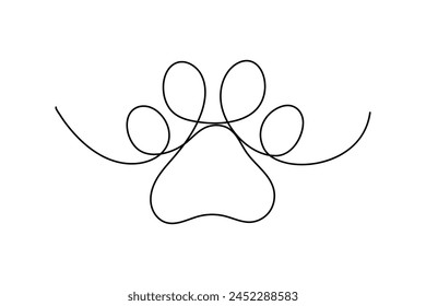 Continuous one line dog paw vector art illustration