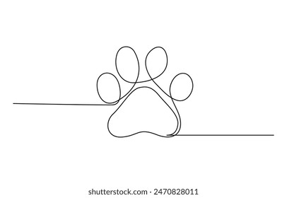 Continuous one line dog paw vector art illustration, Continuous Line Animal Paw Vector Illustration Set - Cat Footprint, Wildlife Silhouette, International Cat Day Art - Pro Vector Collection,