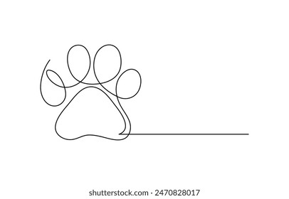 Ilustración continua del Arte vectorial de la pata del perro de una línea, Conjunto de Ilustración vectorial de pata animal de línea continua - huella de gato, silueta de vida silvestre, arte del día internacional del gato - Colección de Vector profesional,