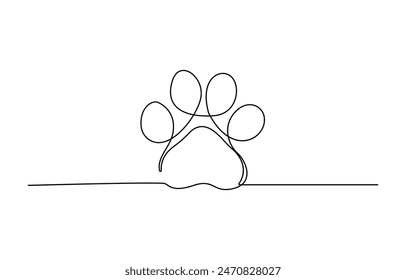 Continuous one line dog paw vector art illustration, Continuous Line Animal Paw Vector Illustration Set - Cat Footprint, Wildlife Silhouette, International Cat Day Art - Pro Vector Collection,