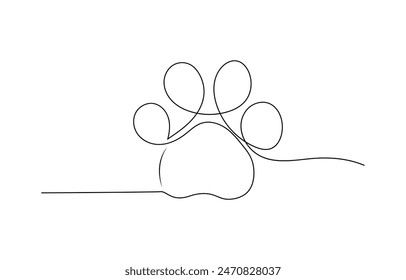 Continuous one line dog paw vector art illustration, Continuous Line Animal Paw Vector Illustration Set - Cat Footprint, Wildlife Silhouette, International Cat Day Art - Pro Vector Collection,