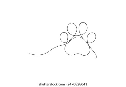 Continuous one line dog paw vector art illustration, Continuous Line Animal Paw Vector Illustration Set - Cat Footprint, Wildlife Silhouette, International Cat Day Art - Pro Vector Collection,