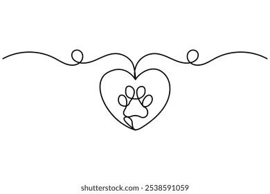 Ilustración vectorial de dibujo de contorno de pata de perro de una línea continua de minimalista.