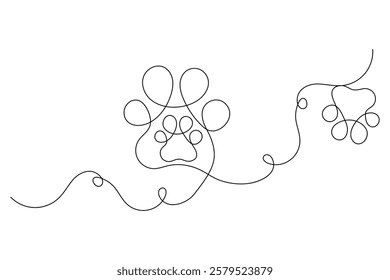 Continuous one line dog paw with black and white vector image