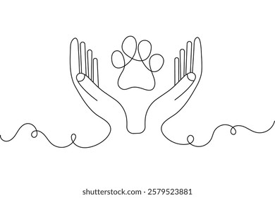 Continuous one line dog paw with black and white vector image