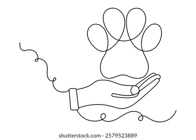 Continuous one line dog paw with black and white vector image