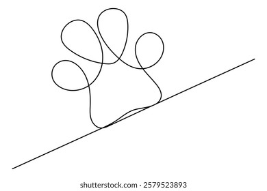 Continuous one line dog paw with black and white vector image