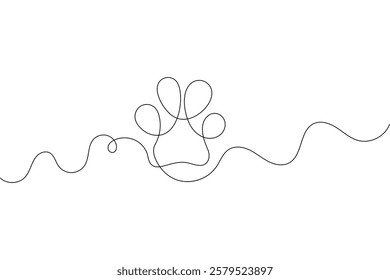 Continuous one line dog paw with black and white vector image