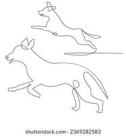Continuous one line dog pet outline vector art drawing