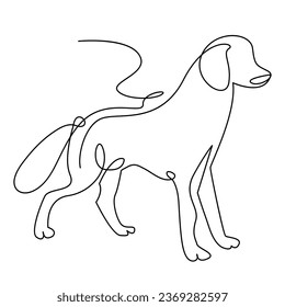 Continuous one line dog pet outline vector art drawing