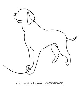 Continuous one line dog pet outline vector art drawing