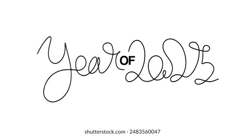 Continuous one line doodle drawing of new year 2025. Holiday concept, festive New year handwriting text, minimalist design. Editable stroke.