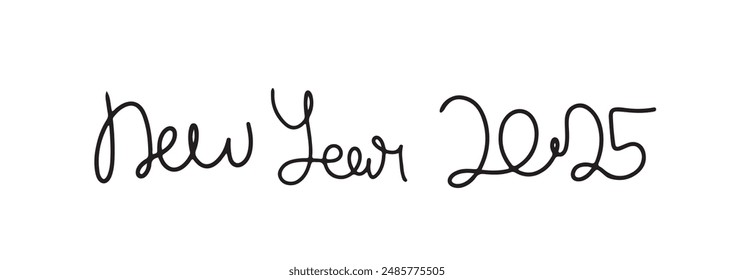 	
Continuous one line doodle drawing of new year 2025. Holiday concept, festive New year handwriting text, minimalist design.