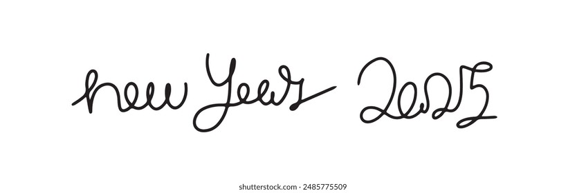 	
Continuous one line doodle drawing of new year 2025. Holiday concept, festive New year handwriting text, minimalist design.