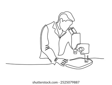 Continuous One Line Doodle of a People Scientist Conducting Chemistry Experiments. Hand drawing minimalist.