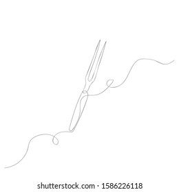Continuous one line double-toothed fork. Vector stock illustration.