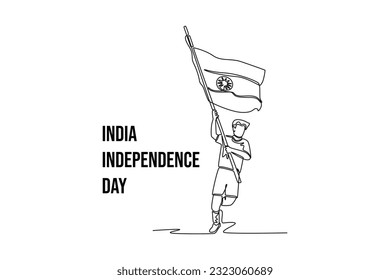 Kontinuierlich eine Linie Zeichnung 15 August Indien Happy Independence Day Konzept. Einzeilige Zeichnung, Vektorgrafik.