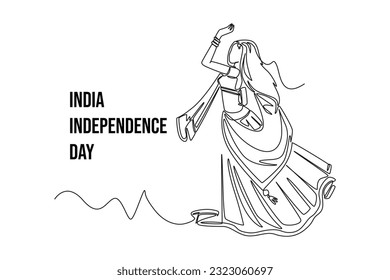 Continuous one line drawing 15th August India Happy Independence Day concept. Single line draw design vector graphic illustration.