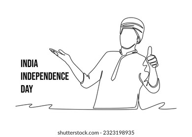 Continuous one line drawing 15th August India Happy Independence Day concept. Single line draw design vector graphic illustration.