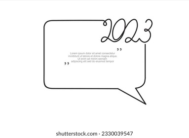 Dibujo continuo de una línea de Año Nuevo 2002 y burbuja de discursos. Vector de arte de línea de moda sobre fondo blanco. Ilustración vectorial.