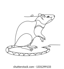 Continuous one line drawing. 2020 year of the rat. Linear style